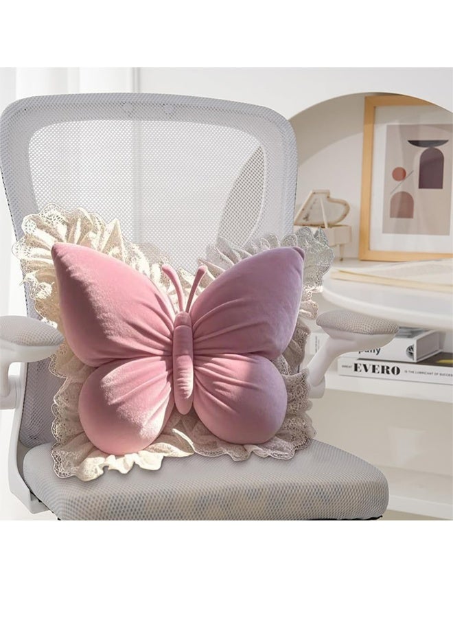 GUDOO وسادة فراشة، وأريكة على شكل فراشة مزخرفة بثاث، وكراسي مكتبية، وكراسي سيارات، وسادة دعم خصرية مخملية (وردية) - Image 3